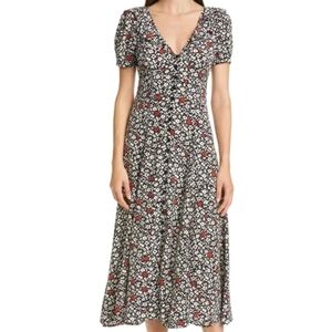 Polo Ralph Lauren Maxi Dress Red Black Floral Rose Button Retro Feminine Summer
